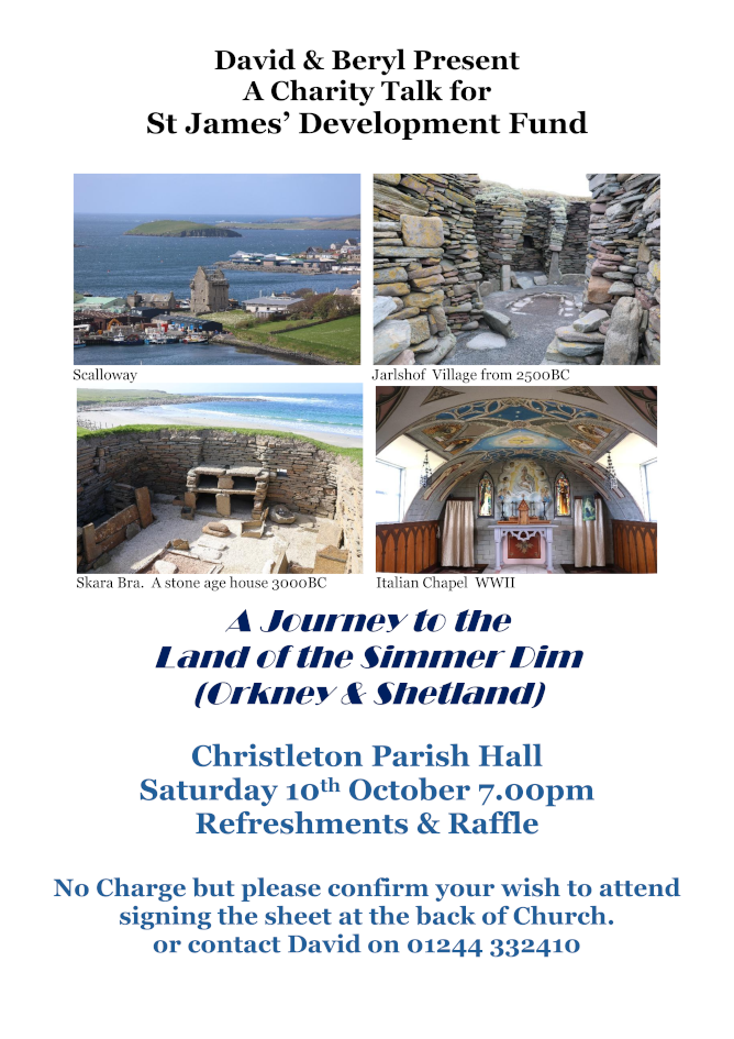 Talk by David Cummings 10th October 2026 at Christleton Parish Hall at 7pm